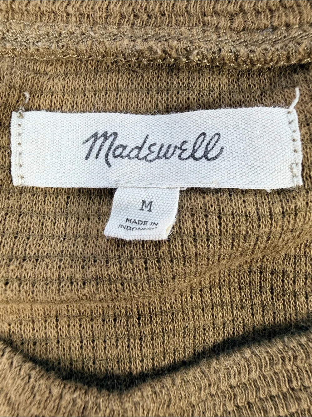 Madewell Puff-Sleeve Pleated Long Sleeve Top in Olive Green Size Medium